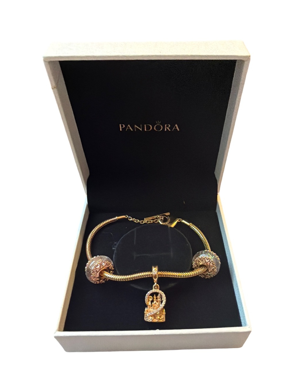 Pandora Rose Gold-Tone Bracelet with Disney Castle Charm